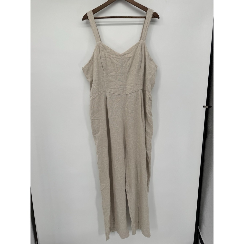 Old Navy Jumpsuit 2X Beige Fit & Flare Linen Blend Smocked Back pockets capsule - Picture 12 of 12